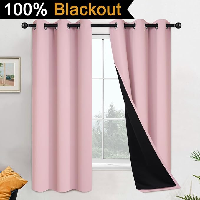Yakamok Pink 100% Blackout Curtains 63 Inches Long - Image 2
