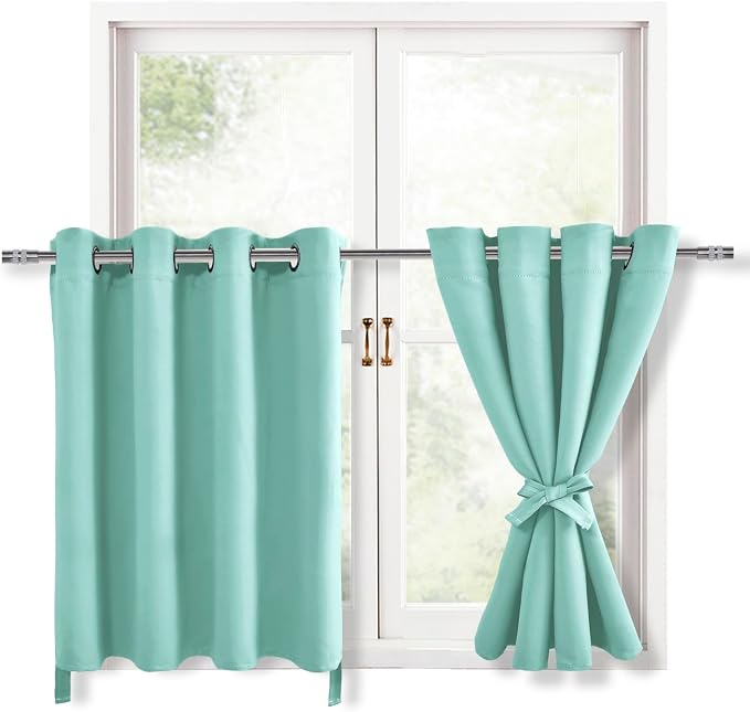 RV Short Blackout Curtains for Bedroom, 2 Panels, Aqua 52 x 30 Inch | Thermal by Hiasan
