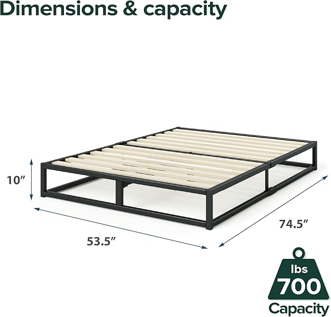 ZINUS Joseph 10 Inch Platform Bed Frame, Wood Slat Support, No Box Spring Needed, Eco Friendly WonderBox(TM) Packaging, Easy Assembly, Black, Full