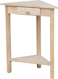 IC International Concepts Corner Accent Table Solid Real Wood, Sturdy Parawood, 19.7" W x 9.9" D x 24" H, DIY, Paint/Stain Ready, Unfinished