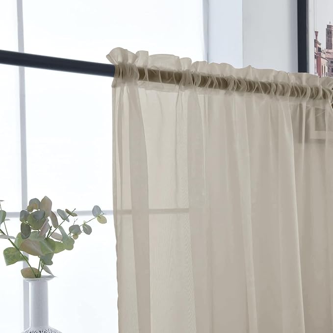 SpaceDresser Basic Rod Pocket Sheer Voile Window Curtain Panels Ancient Grey 1 - Image 6