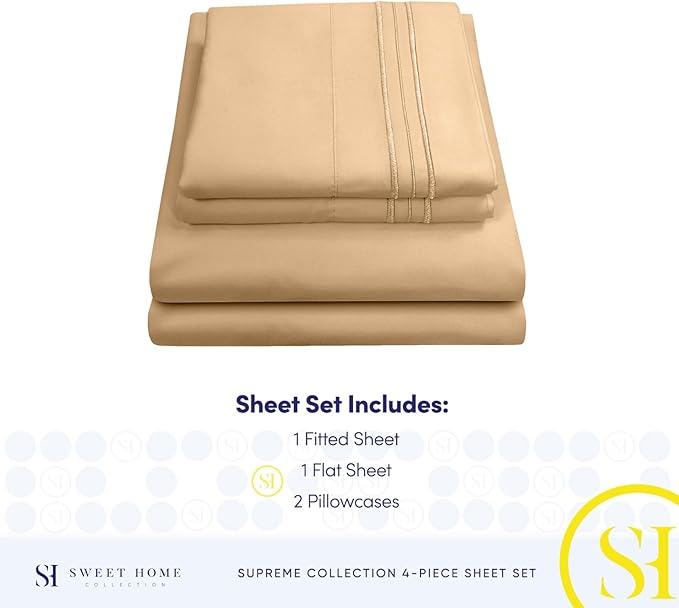 Full Size Sheet Sets - Breathable Luxury Sheets with Full Elastic & Secure Corner Straps Built In - 1800 Supreme Collection Extra Soft Deep Pocket Bedding Set, Sheet Set, Full, Camel