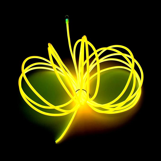 MaxLax EL Wire Yellow, 16.4ft/5m Portable Battery Pack Neon Light Strip 360° Cuttable Glowing Rope Lights for Parties, Halloween, DIY Decoration