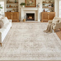 8x10 Area Rugs Living Room: Bedroom Neutral Washable Carpet Brown | Vintage by Luxturiy