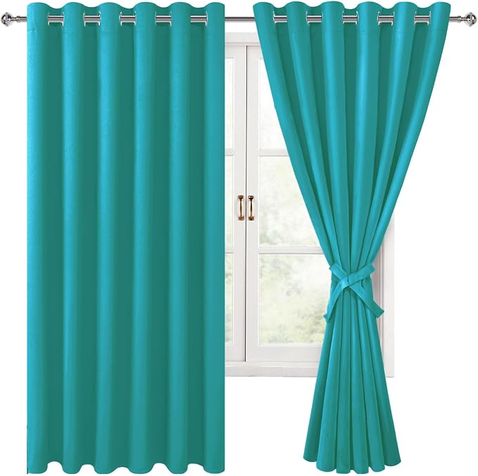 Blackout Curtains for Bedroom, Peacock Teal, 70 x 63 Inch, 2 Panels | Thermal by Hiasan