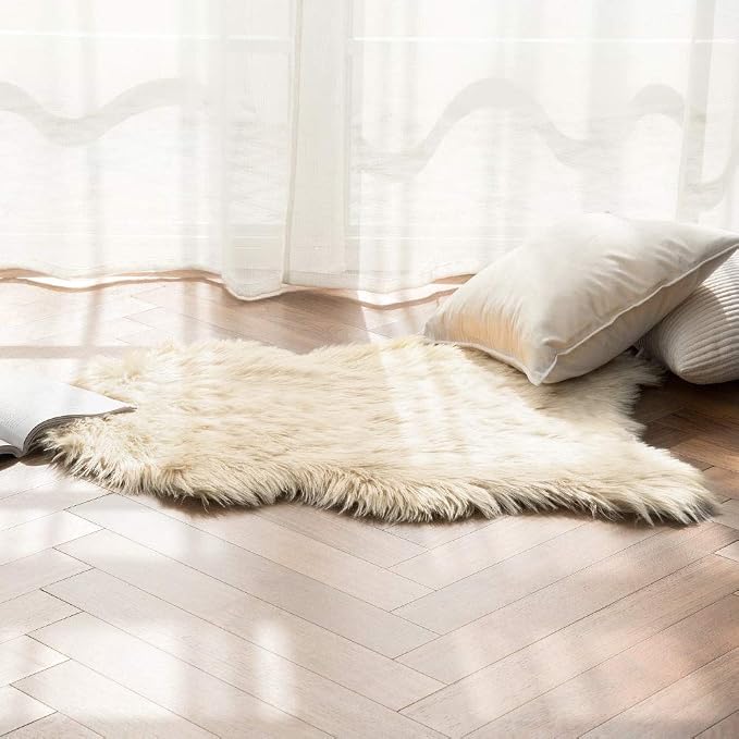 MIULEE Fluffy Area Rug 2x3 ft Faux Fur Sheepskin Rug Light Yellow | Luxury - Image 8