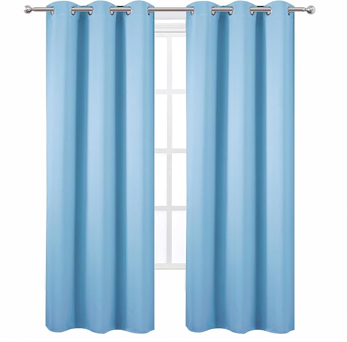 Sky Blue Thermal Blackout Curtains/42 x 84 Inch/Set of 2 Panels Room Darkening - Image 2