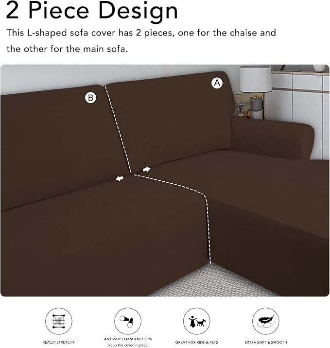 PureFit Stretch Sectional Couch Covers 2 pcs Non Slip L Shape Sofa Cover | - Image 5