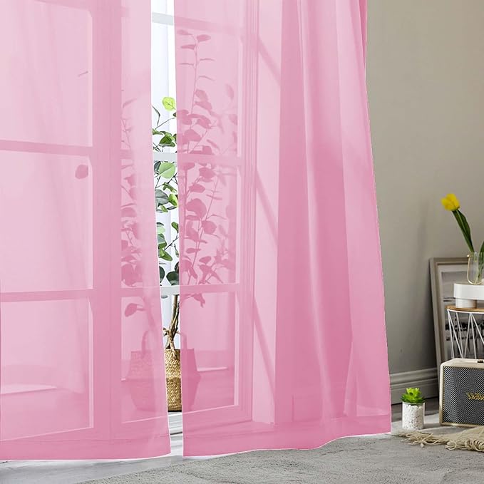 Sheer Pink Curtains for Bedroom Living Room 63 Inch Length 2 Panels, Airy Soft - Image 8