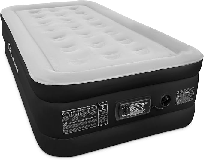SoundAsleep Products Dream Series Luxury Air Mattress, ComfortCoil Technology, Built-in High Capacity Pump for Home, Camping- Double Height, Adjustable, Inflatable Blow Up, Portable - Twin Size