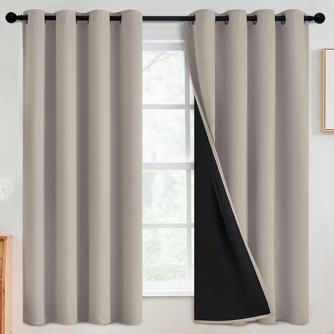 SimpleHome Natural 100% Blackout Curtains Room Darkening Living Room 63L | by SimpleHome
