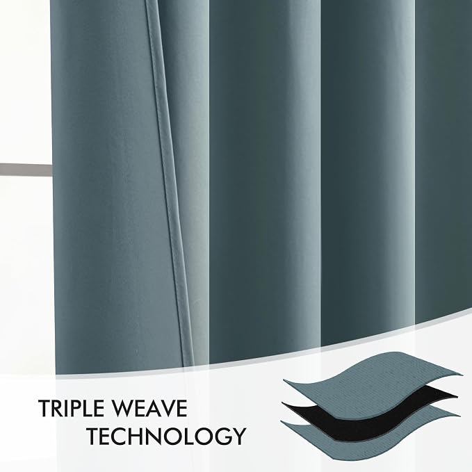 MIULEE Greyish Blue Back Tab Blackout Curtains 52x102 Inch Long 2 Panel Set | - Image 7