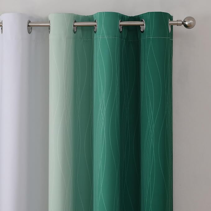Green and Greyish White Blackout Curtains 52Wx96L 2 Panels | Ombre Curtains - Image 4