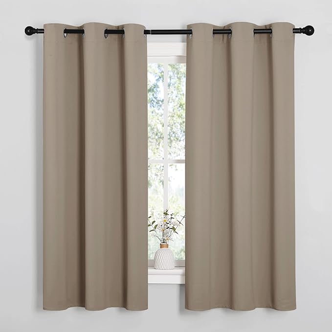 NICETOWN Room Darkening Curtains for Kitchen, Taupe, Set of 2, 42 inches Wide by 50 inches Long, Window Treatment Thermal Insulated Solid Grommet Room Darkening Curtains/Drapes for Bedroom
