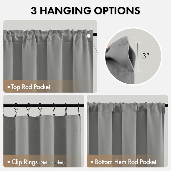 MIULEE 4 Panel Set Short Bedroom Blackout Curtains 54 Inch Long Light Grey | - Image 6