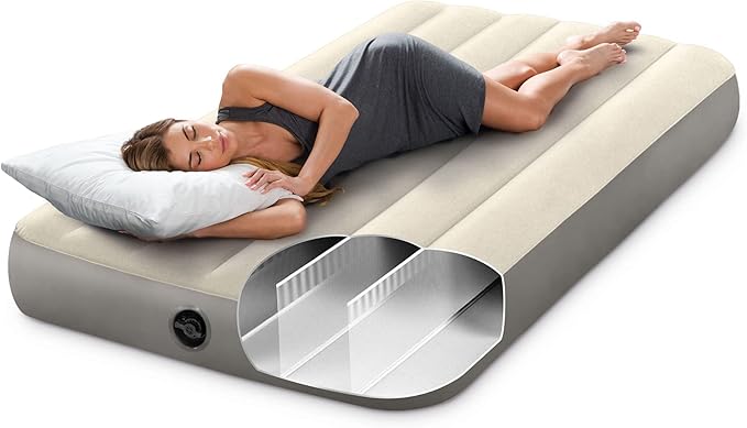Intex 64101E Dura-Beam Standard Single-High Air Mattress: Fiber-Tech – Twin Size – 10in Bed Height – 300lb Weight Capacity – Pump Sold Separately