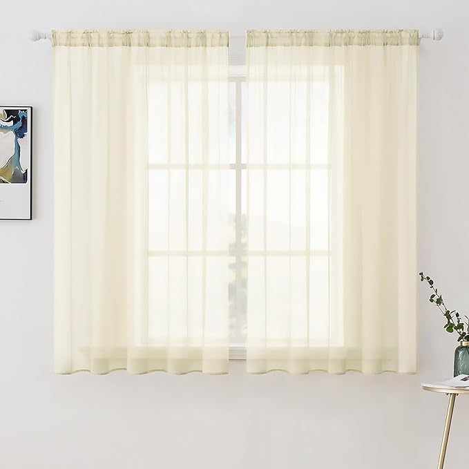 MIULEE Light Cream Sheer Curtains 54 X 63 Inches, 2 Panels | Solid Color by MIULEE