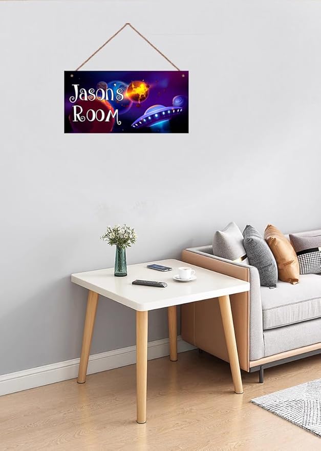Personalized Signs Star Wall Hanging Sign, Motivational Hanging Plaque Sign Outer Space Room Wall Art, Alien Ship Nursery Decor for Boys Room Kids Playroom Classroom Decor