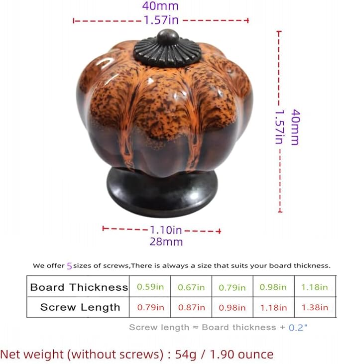 5 Pack Vintage Ceramic Pumpkin Cabinet Knobs, Kitchen Cabinet Drawers Dresser Cupboard Pull Handles Door Pulls with 5 Kinds of Screws (Leopard Print -Orange)