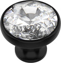 Alzassbg 6 Pack Clear Crystal with Matt Black Base Cabinet Knobs, 1-3/8 Inch (35mm) Diameter Cabinet Hardware Round Crystal Knobs for Drawers AL1011MB