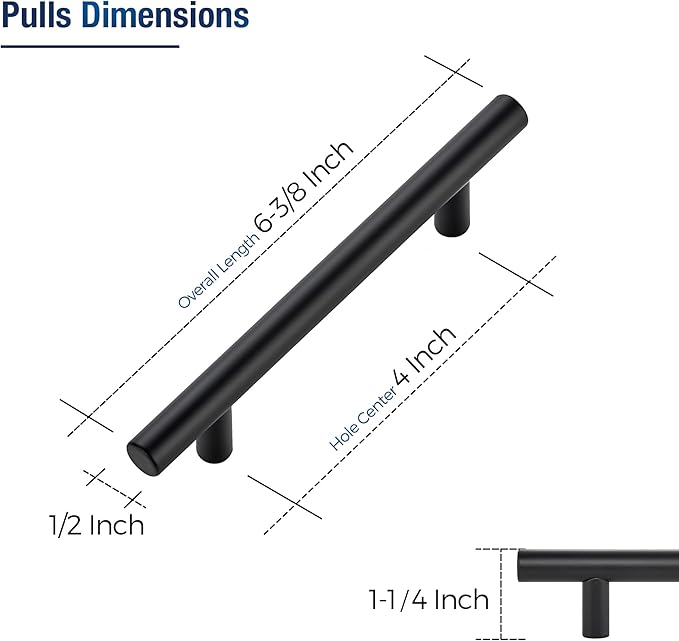 JOY DECOR 5 Pack Cabinet Handles, Black Cabinet Pulls, 4 in Hole Center Kitchen Hardware, Stainless Steel T Bar Handles for Dresser Drawers