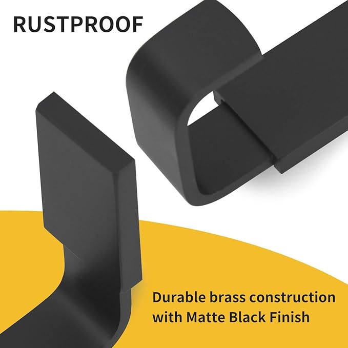 BESy Brass Clothes Hook Single Towel Hook for Bathroom Kitchen Garage Square Style Robe Hooks Coat and Hat Hook, Self Adhesive with Glue or Wall Mounted with Screws, Matte Black