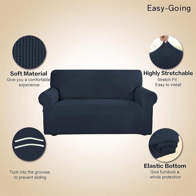 Easy-Going Stretch Loveseat Couch Covers Washable Dark Blue | 1-Piece Loveseat - Image 3