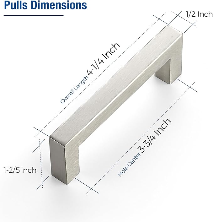 JOY DECOR 12 Pack Cabinet Handles, Brushed Nickel Cabinet Pulls, 3-3/4 Inch Kitchen Closet Handles Square Drawer Pulls Stainless Steel Drawer Hardware, 96mm Hole Centers