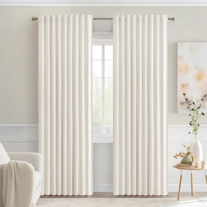 MIULEE Ivory Back Tab Blackout Curtains 52x90 Inch Long 2 Panels Set | Rod by MIULEE