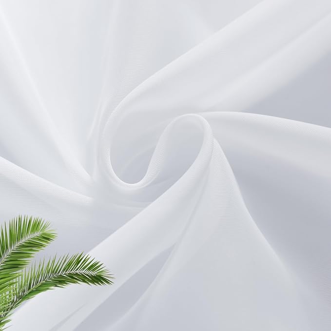SpaceDresser White Kitchen Sheer Valance Curtains 40 Inch, Voile Sheer Cafe - Image 5