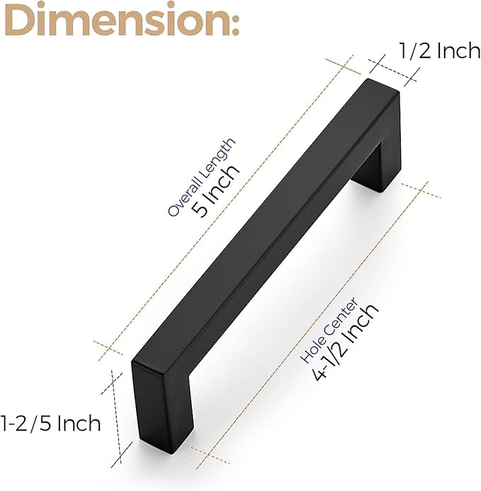 Ravinte 10 Pack 4-1/2 Inch Kitchen Square Cabinet Handles Matte Black Pulls Black Drawer Pulls Kitchen Cabinet Hardware Handles