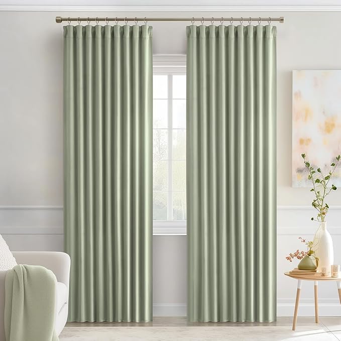 MIULEE Sage Green Back Tab Blackout Curtains 52x84 Inch Length 2 Panels Set | - Image 9
