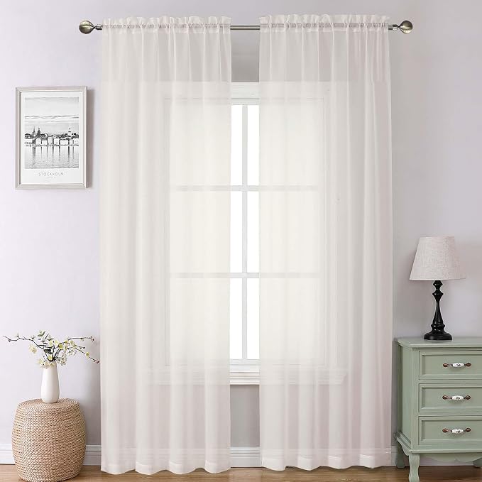 Ivory Sheer Curtains 90 Inches Long 2 Panels, Elegant Light Filtering Voile by Lecloud