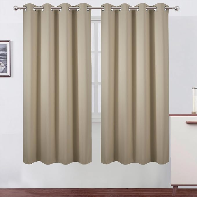Blackout Curtains 66 x 72 Inch Long Beige Curtains Set of 2 Panels Room by Lemomo