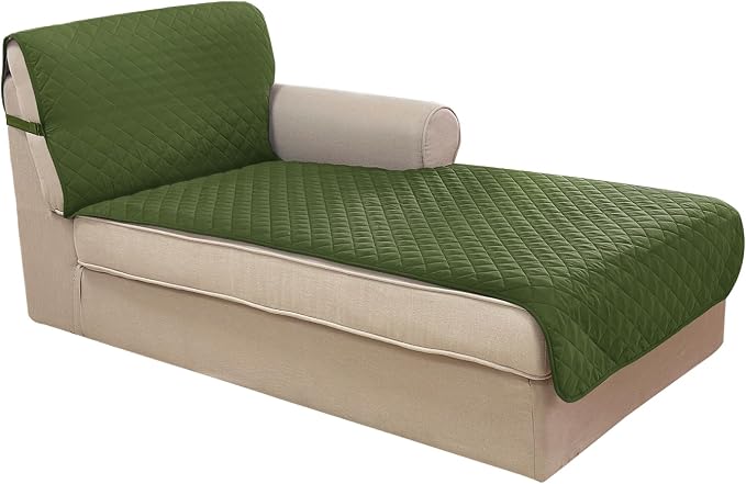 U-NICE HOME Sectional Couch Cover Chaise Lounge Cover, Huntergreen/Sage | by U-NICEHOME