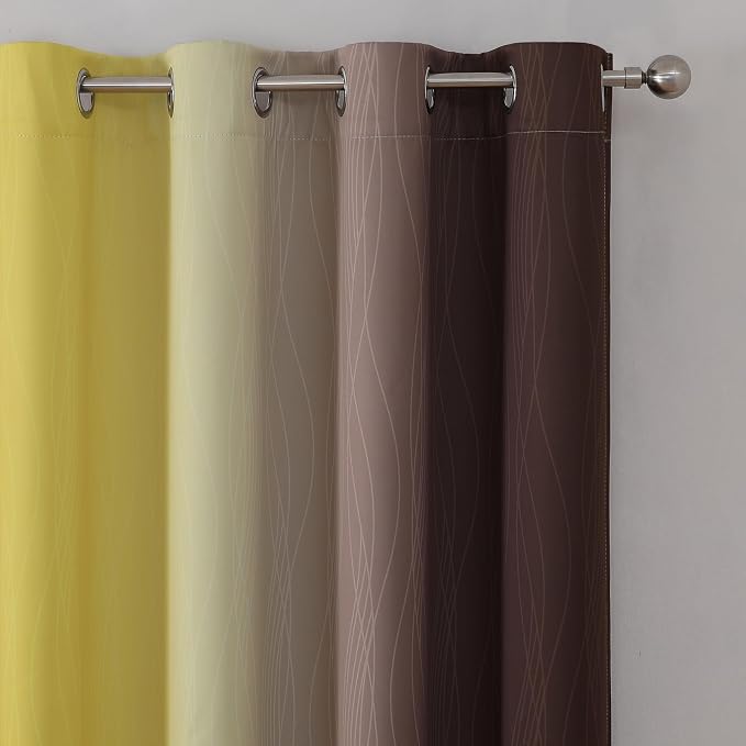 Brown and Yellow Blackout Curtains 52Wx45L Inch 2 Panels | Thermal Insulated - Image 4