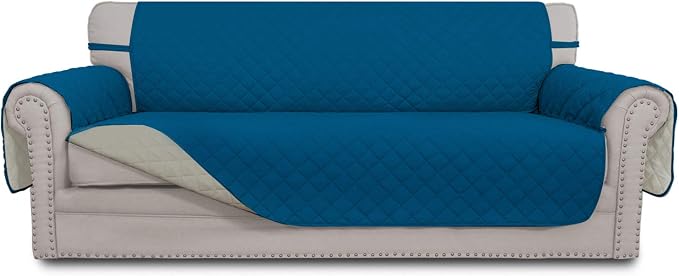 Easy-Going Reversible Couch Cover, 3 Cushion Sofa, Peacockblue/Beige | X-Large by Easy-Going