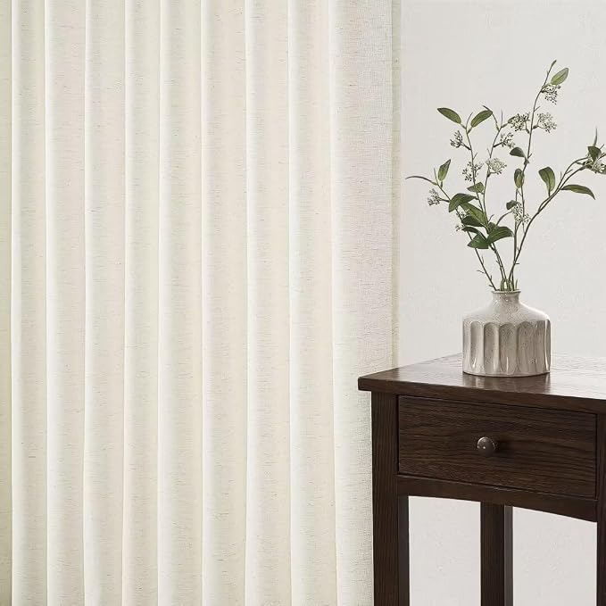 Topfinel 96 Inches Long Pinch Pleated Semi Sheer Curtains, Natural Linen - Image 5