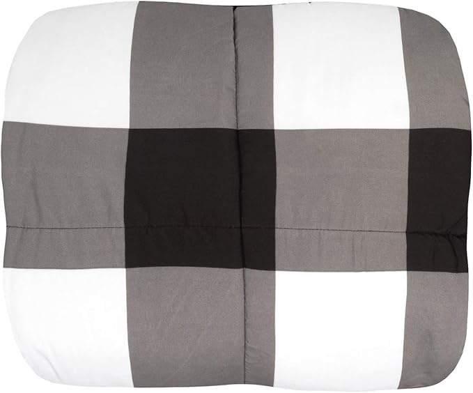 7 Piece Comforter Set Bag Solid Color All Season Soft Down Alternative Blanket & Luxurious Microfiber Bed Sheets, Full, Buffalo Plaid Black/White