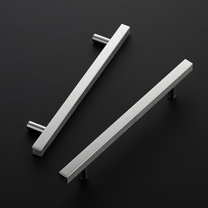 Ravinte Brushed Nickel Cabinet Handles 10 Pack 6-3/10 inch Satin Nickel Square Cabinet Pulls Silver Hardware for Kitchen Cabinets 8-4/5 inch Overall Length Stainless Steel Drawer Pulls