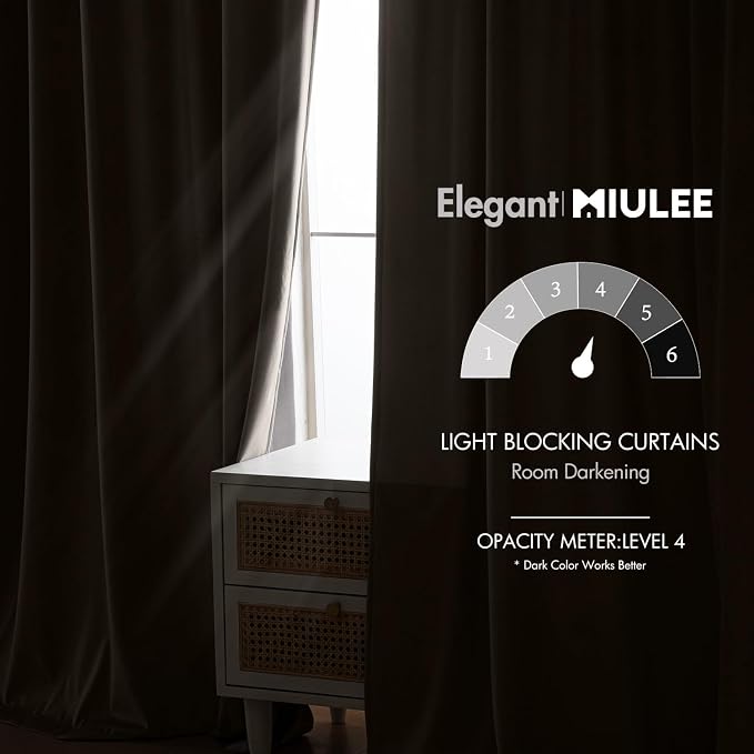 MIULEE Taupe Velvet Curtains 52x90 inches Luxury Blackout Curtains | Thermal - Image 5