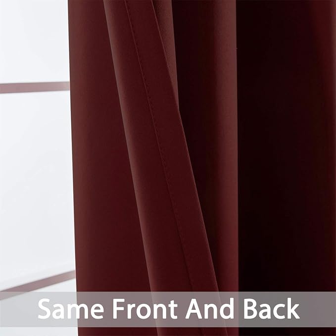 Yakamok Room Darkening Curtains 52x63 inch Length Burgundy Red-Living Room | 2 - Image 6