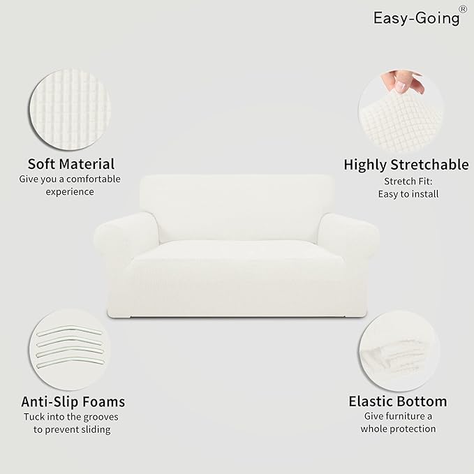 Easy-Going Stretch Oversized Loveseat Couch Covers Washable Cream | 1-Piece - Image 3