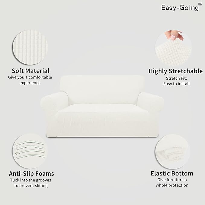 Easy-Going Stretch Loveseat Couch Covers Washable Cream | 1-Piece Loveseat - Image 5
