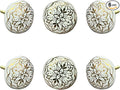 Perilla Home Set of 6 Decorative Round Shape Ceramic Knobs for Room Kitchen Cabinet Hardware Cupboard Door Knobs Dresser Wardrobe and Drawer Pulls (White & Gold)