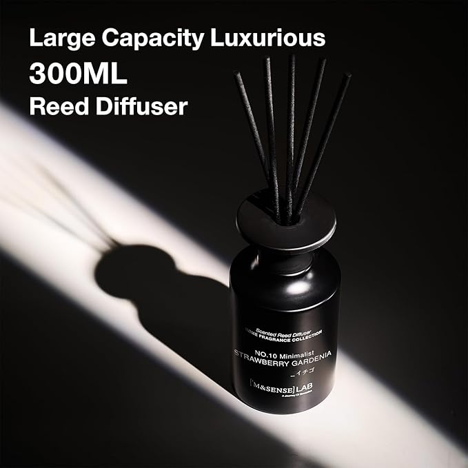 M&SENSE Minimalist Large Reed Diffuser 300ml, Strawberry Gardenia Scented with Natural Essential Oils, Long Lasting with 7 Sticks, Non-Toxic Home Fragrance for Bedroom, Bathroom Decor
