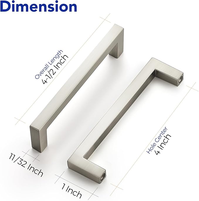 Ravinte 30 Pack Solid 4 Inch Center to Center Slim Square Bar Drawer Handles - Cabinet Hardware Brushed Nickel Pulls for Kitchen and Drawers