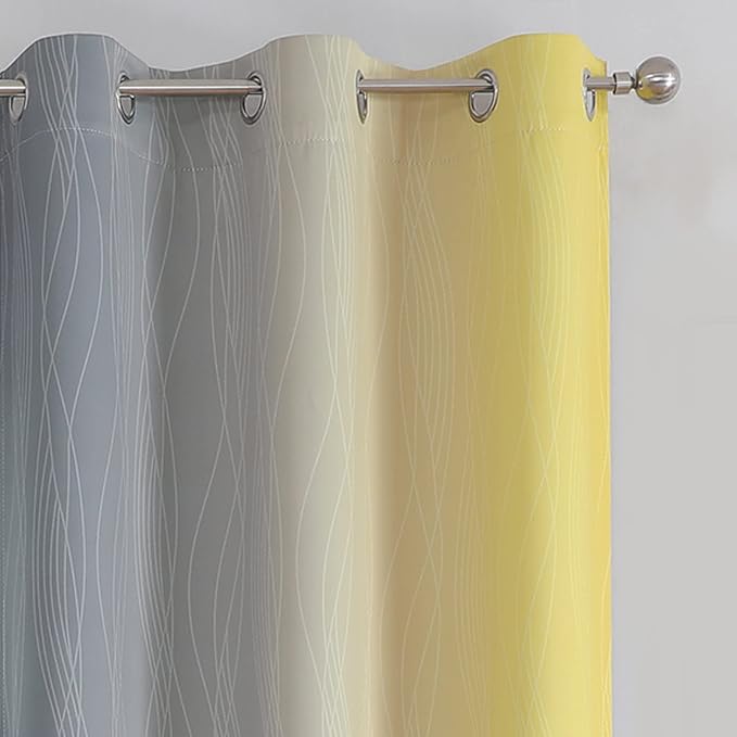 Yellow and Grey Ombre Blackout Curtains - Image 4