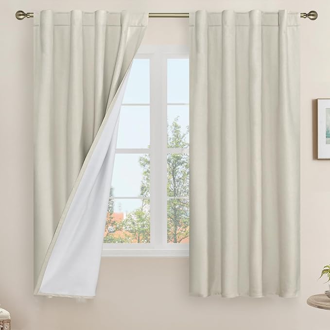 Natural 100% Blackout Linen Curtains 63 Inches by LAMIT