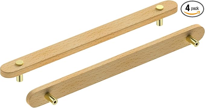 Wooden Drawer Pulls,4-Pack Beech Wood Drawer Handles 9in,Suitable for Kitchen, Living Room, Bedroom, Bathroom and Other Scenes,Gold